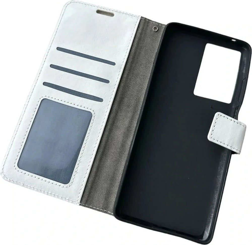 Motorola Moto G200 5G Hoesjes – Portemonnee Bookcase – Pasjeshouder – Magneetsluiting – Wit-Ilumina Benelux