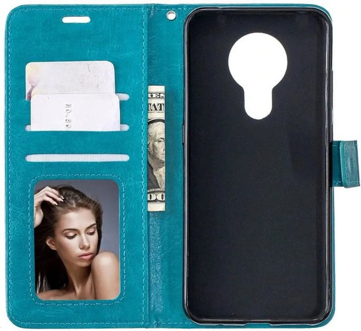 Motorola Moto E5 Plus Hoesjes – Portemonnee Bookcase – Pasjeshouder – Magneetsluiting – Turquoise-Ilumina Benelux