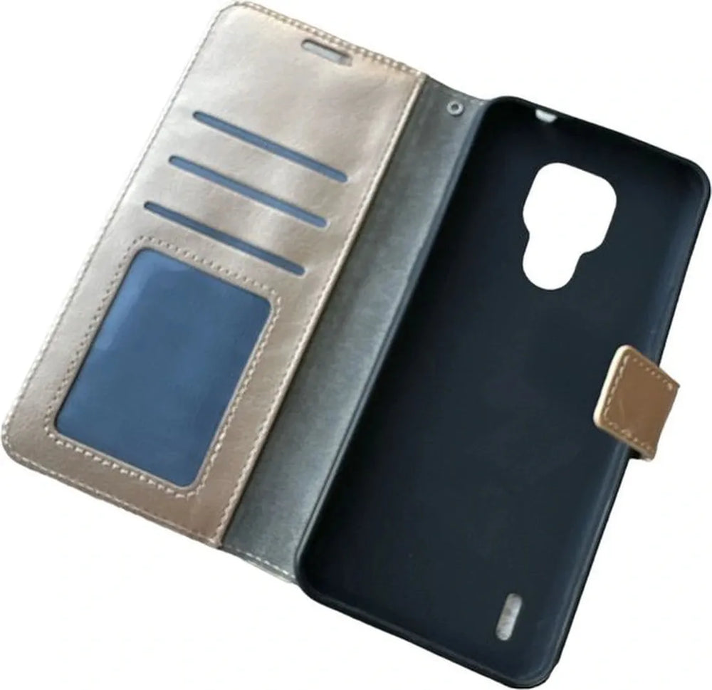 Motorola Moto E5 Play Hoesjes – Portemonnee Bookcase – Pasjeshouder – Magneetsluiting – Goud-Ilumina Benelux
