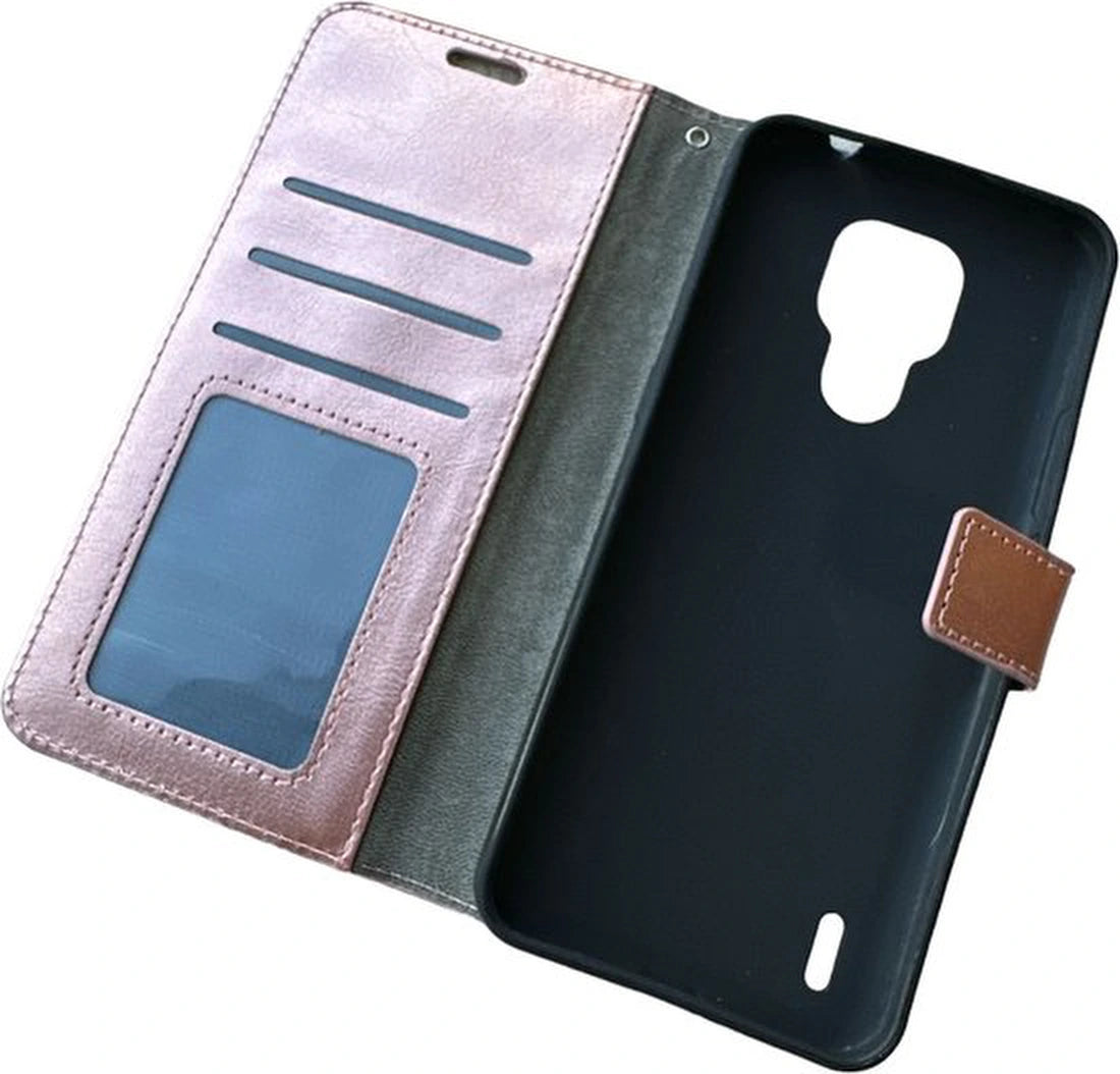 Portemonnee Bookcase Hoesje + 2x Screenprotector Geschikt voor: Motorola Moto E5 Play - Roségoud