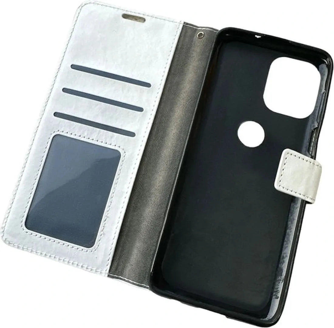 Motorola Moto G100 Hoesjes – Portemonnee Book Case – Pasjeshouder – Magneetsluiting – Wit-Ilumina Benelux