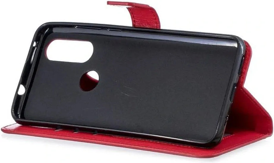 Motorola Moto G8 Plus Hoesjes – Portemonnee Book Case – Pasjeshouder – 2x Screenprotector – Rood-Ilumina Benelux