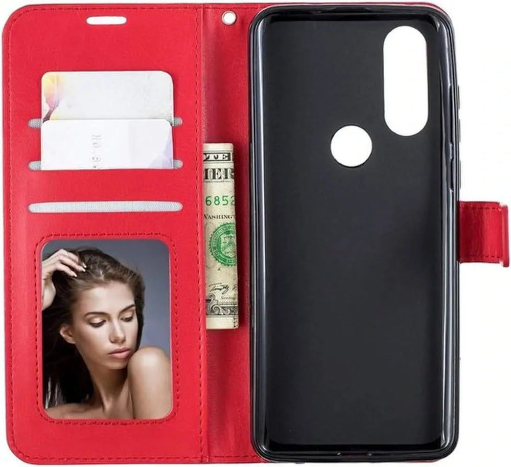 Motorola Moto G8 Plus Hoesjes – Portemonnee Book Case – Pasjeshouder – 2x Screenprotector – Rood-Ilumina Benelux