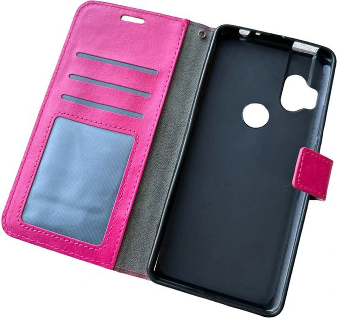 Portemonnee Bookcase Hoesje Geschikt voor: Motorola Moto One Hyper - Roze