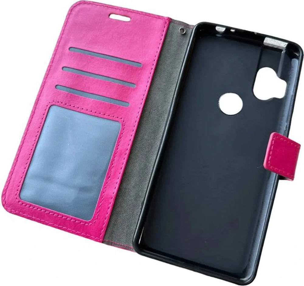 Motorola Moto One Hyper Hoesjes – Portemonnee Bookcase – Pasjeshouder – Magneetsluiting – Roze-Ilumina Benelux