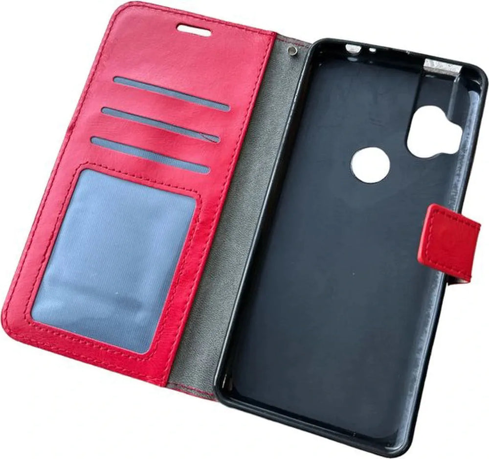 Motorola Moto One Hyper Hoesjes – Portemonnee Bookcase – Pasjeshouder – Magneetsluiting – Rood-Ilumina Benelux