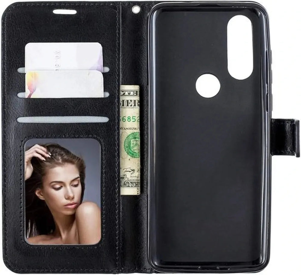 Motorola Moto G Pro 2020 Hoesjes – Portemonnee Book Case – Pasjeshouder – 2x Screenprotector – Zwart-Ilumina Benelux