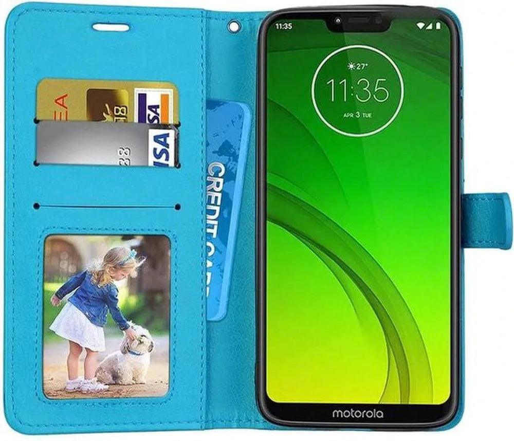 Motorola Moto G7 Power Hoesjes – Portemonnee Book Case – Magneetsluiting – 2x Screenprotector – Turquoise-Ilumina Benelux