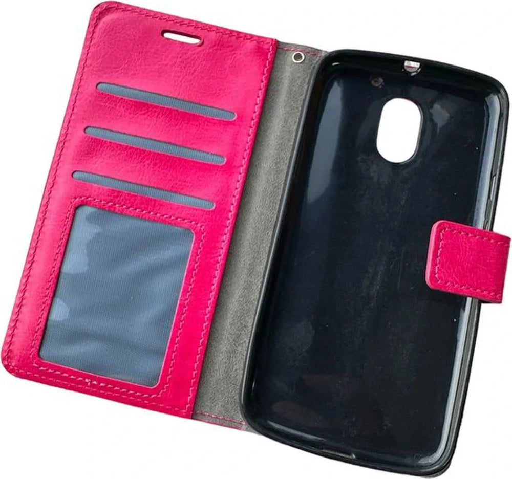 Motorola Moto E3 Hoesjes – Portemonnee Bookcase – Pasjeshouder – Magneetsluiting – Roze-Ilumina Benelux