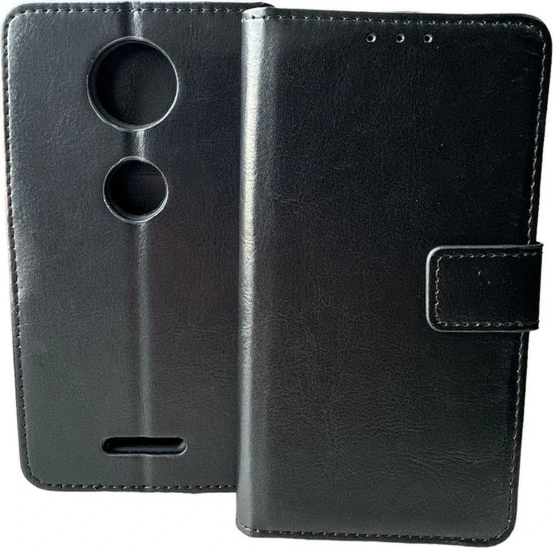 Motorola One C Plus Hoesjes – Portemonnee Book Case – Pasjeshouder – Magneetsluiting – Zwart