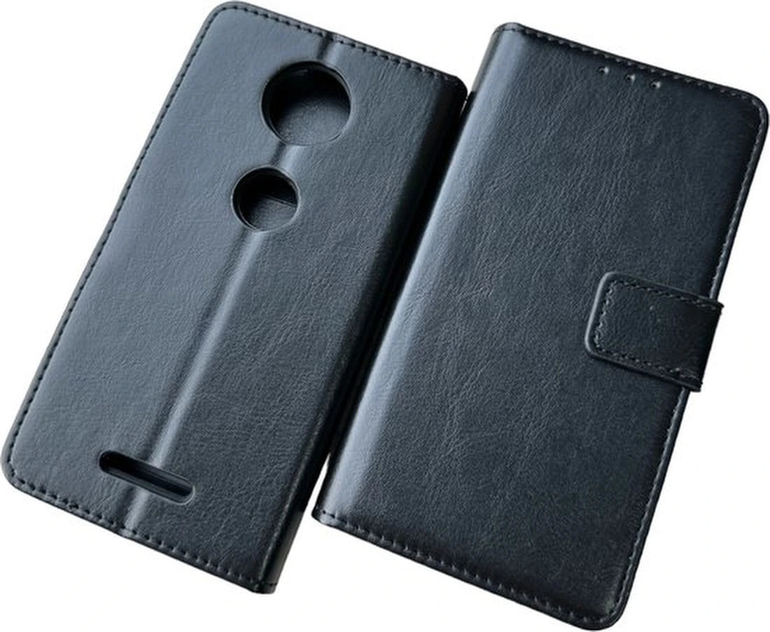 Motorola One C Plus Hoesjes – Portemonnee Book Case – Pasjeshouder – Magneetsluiting – Zwart