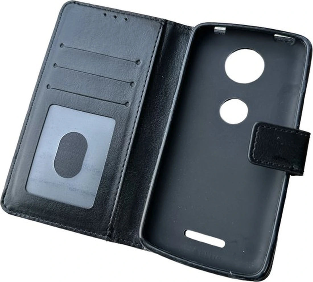 Motorola One C Plus Hoesjes – Portemonnee Book Case – Pasjeshouder – Magneetsluiting – Zwart