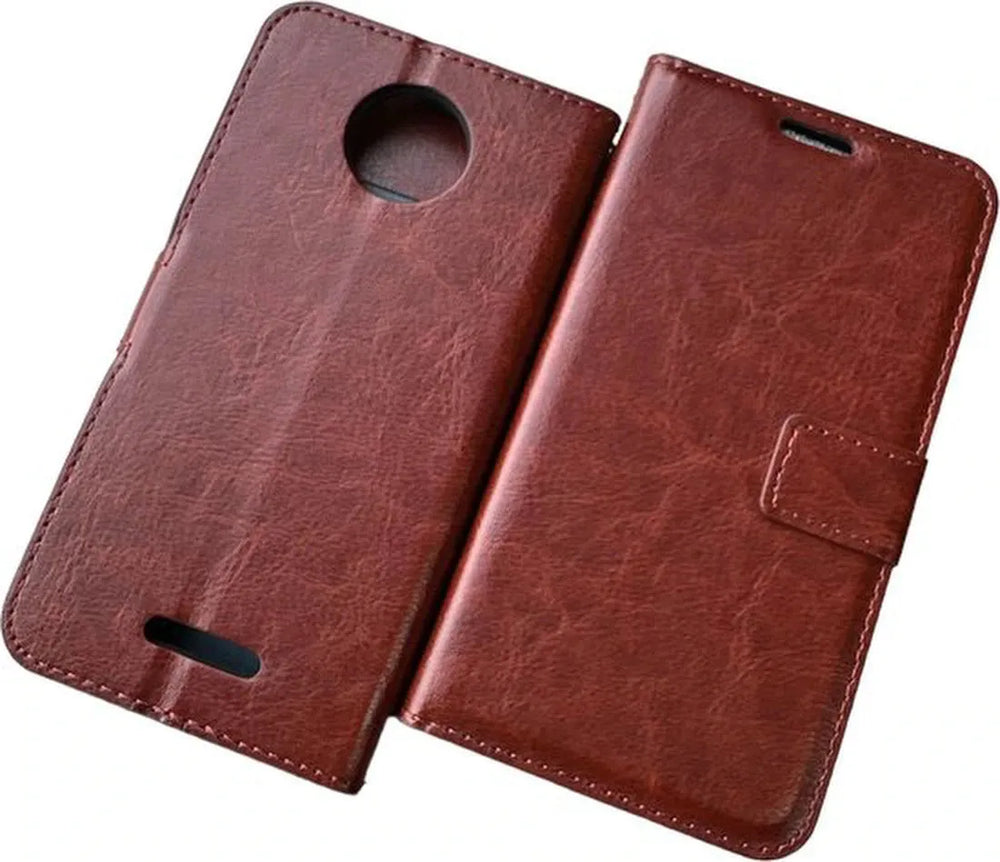 Motorola One C Plus Hoesjes – Portemonnee Book Case – Pasjeshouder – Magneetsluiting – Bruin-Ilumina Benelux