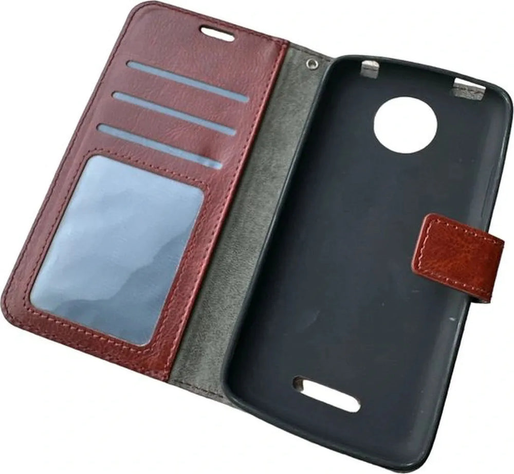 Motorola One C Plus Hoesjes – Portemonnee Book Case – Pasjeshouder – Magneetsluiting – Bruin-Ilumina Benelux