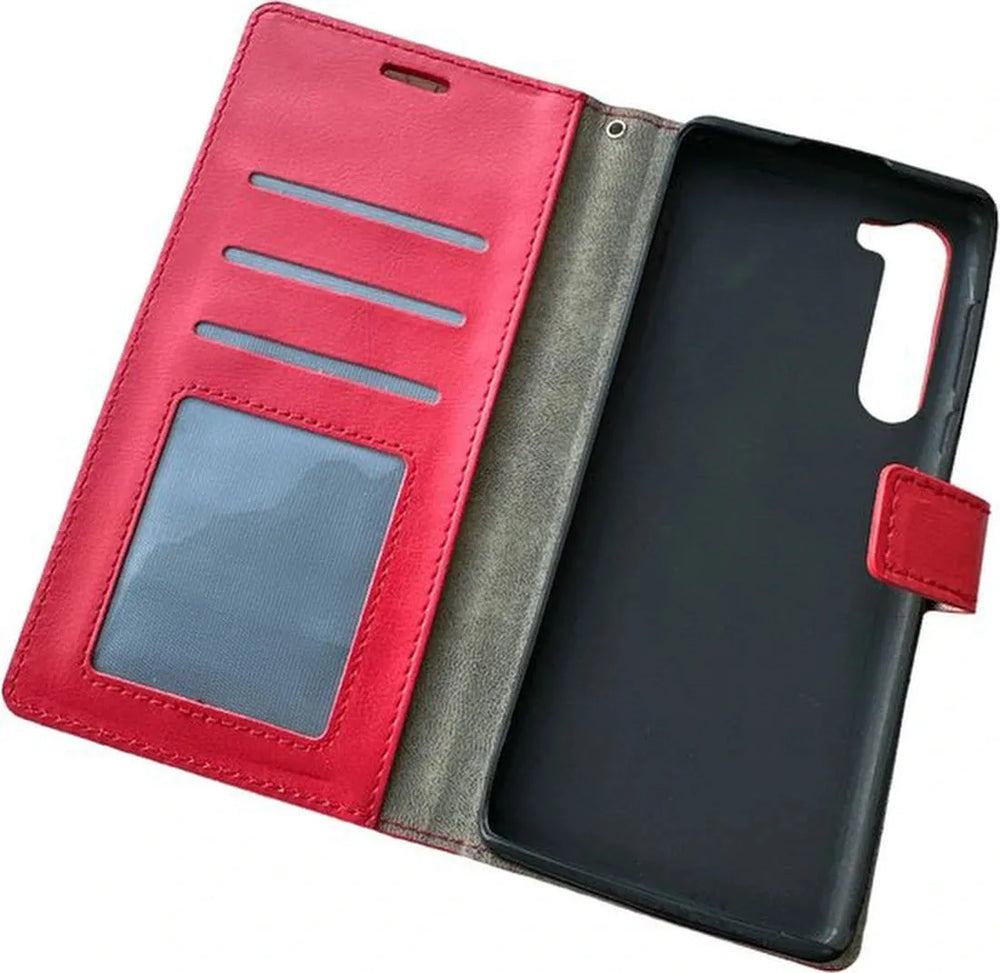 Motorola Edge Hoesjes – Portemonnee Book Case – Magneetsluiting – 2x Screenprotector – Rood-Ilumina Benelux
