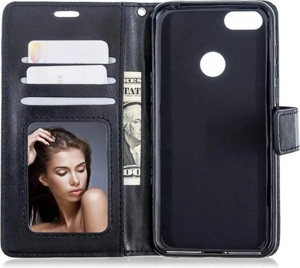 Motorola Moto E6 Play Hoesjes – Portemonnee Book Case – Pasjeshouder – Magneetsluiting – Zwart-Ilumina Benelux