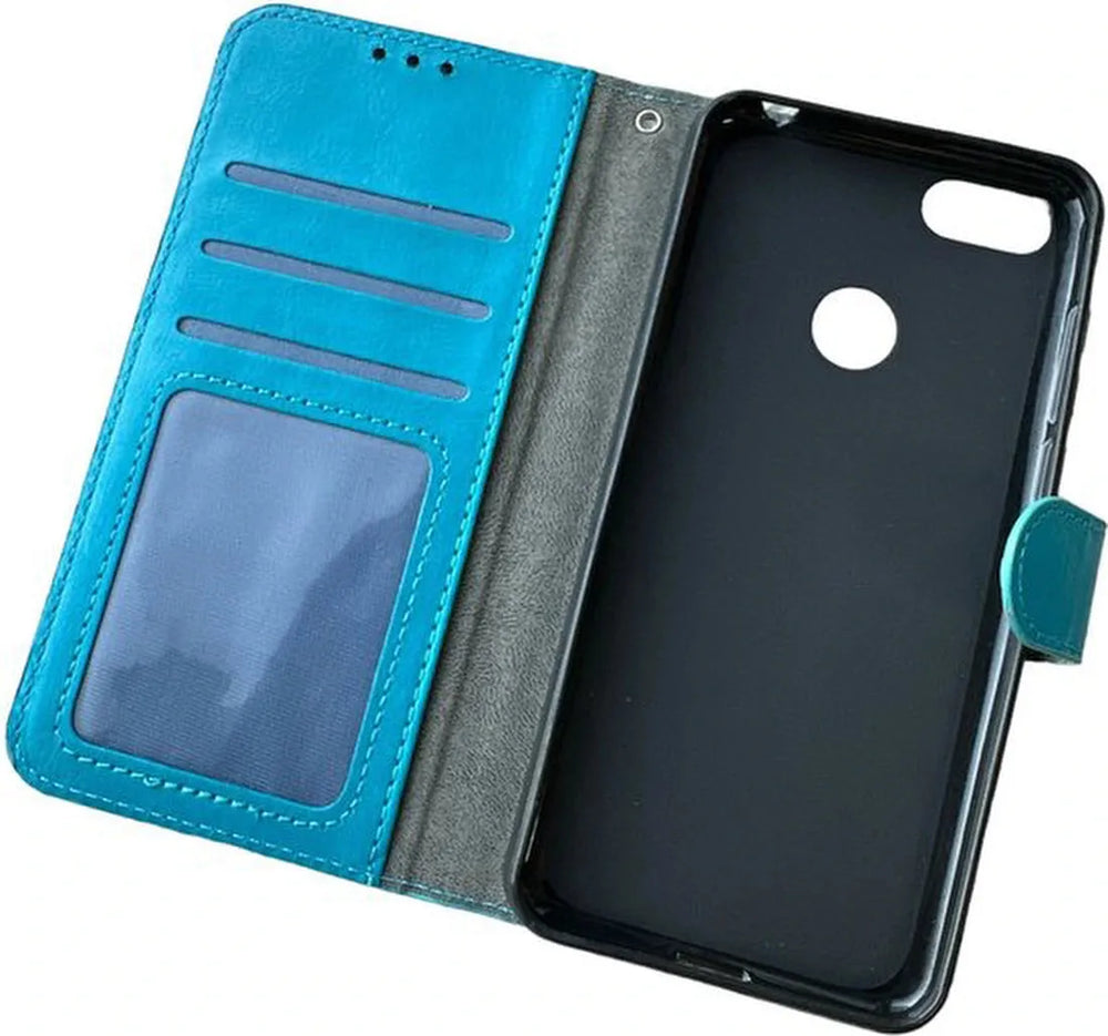 Motorola Moto E6 Play Hoesjes – Portemonnee Book Case – Pasjeshouder – Magneetsluiting – Turquoise-Ilumina Benelux