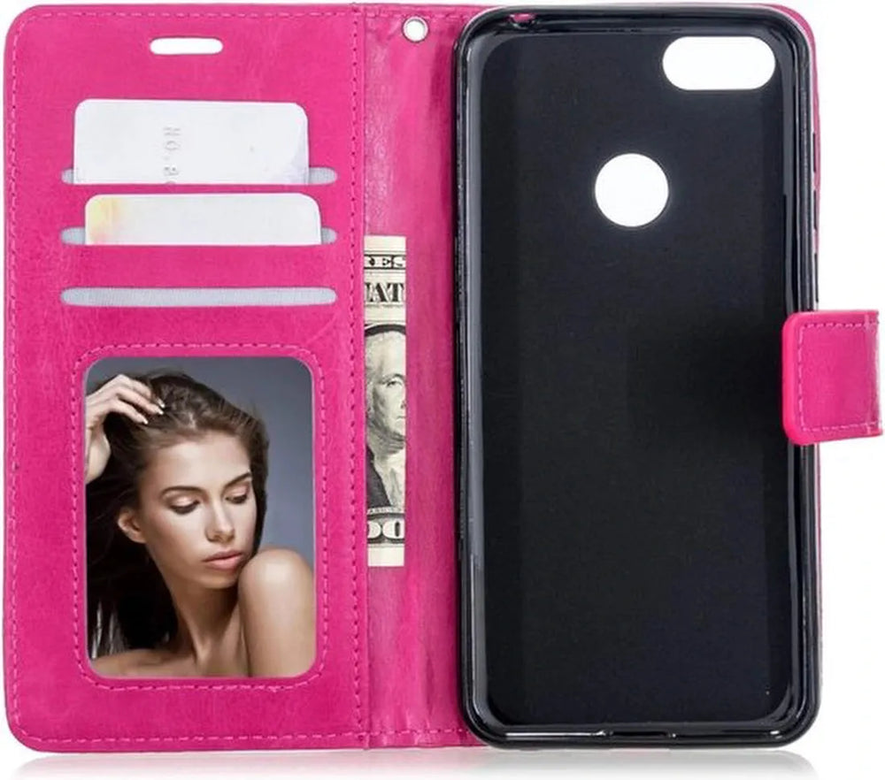 Motorola Moto E6 Play Hoesjes – Portemonnee Book Case – Pasjeshouder – Magneetsluiting – Roze-Ilumina Benelux