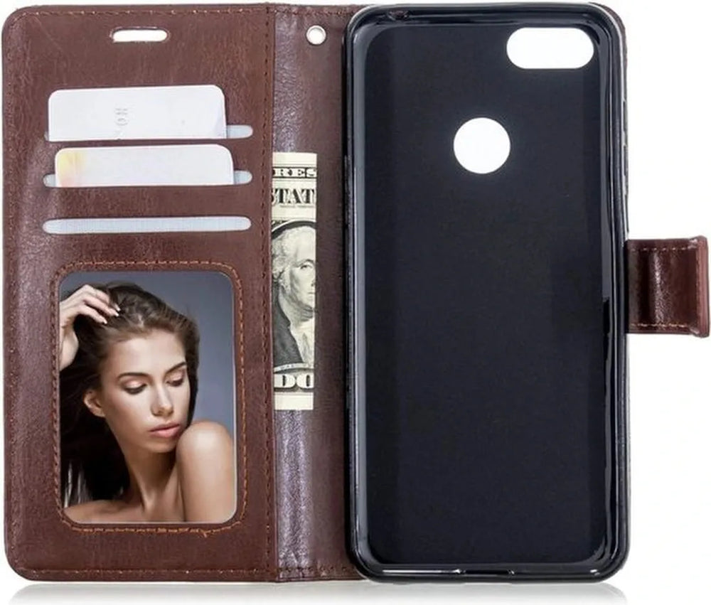Motorola Moto E6 Play Hoesjes – Portemonnee Book Case – Pasjeshouder – Magneetsluiting – Bruin-Ilumina Benelux