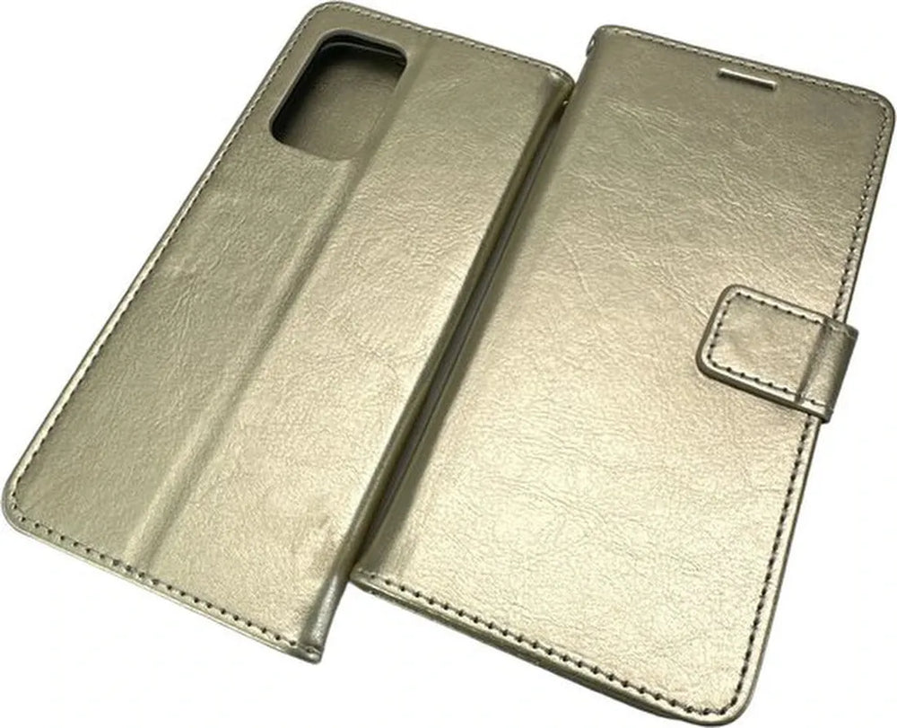 Oppo Reno 5 Lite Hoesjes – Portemonnee Bookcase – Pasjeshouder – 2 Pack Screenprotector Gehard Glas – Goud-Ilumina Benelux