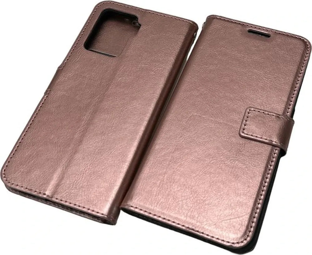 Oppo Reno 5 Lite Hoesjes – Portemonnee Bookcase – Pasjeshouder – 2 Pack Screenprotector Gehard Glas – Roségoud-Ilumina Benelux