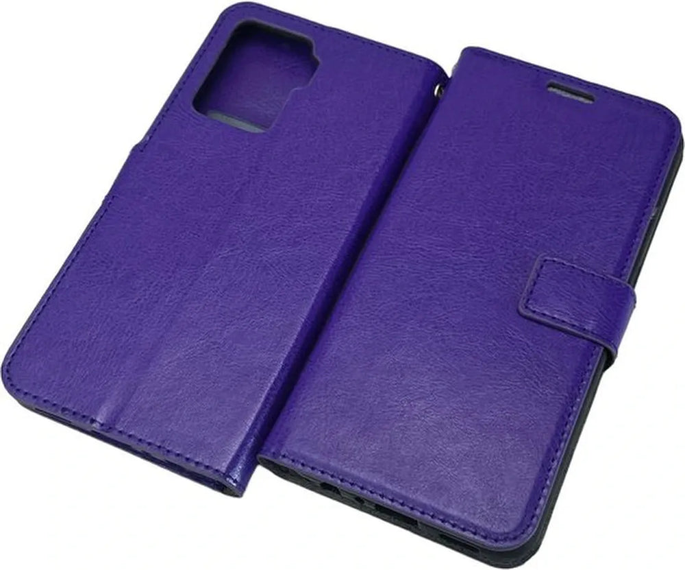 Oppo Reno 5 Lite Hoesjes – Portemonnee Bookcase – Pasjeshouder – 2 Pack Screenprotector Gehard Glas – Paars-Ilumina Benelux