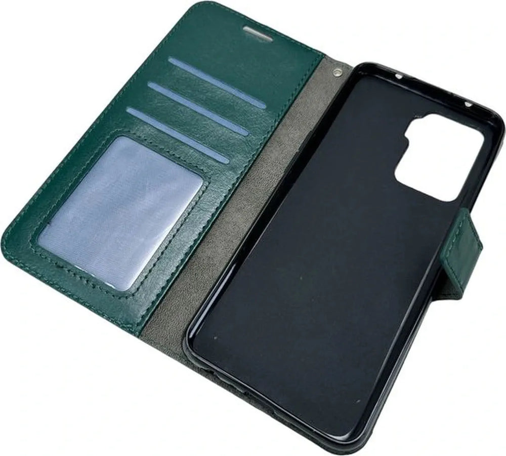 Oppo Reno 5 Lite Hoesjes – Portemonnee Bookcase – Pasjeshouder – 2 Pack Screenprotector Gehard Glas – Groen-Ilumina Benelux