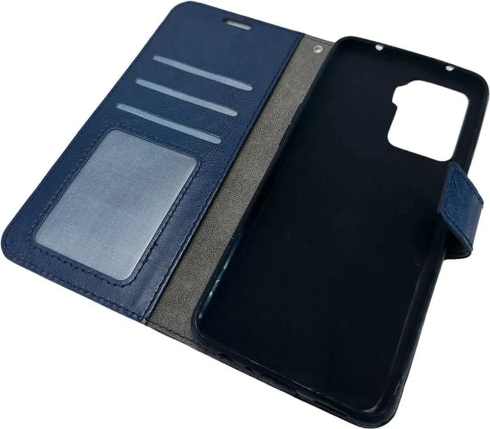 Oppo Reno 5 Lite Hoesjes – Portemonnee Bookcase – Pasjeshouder – 2 Pack Screenprotector Gehard Glas – Blauw-Ilumina Benelux