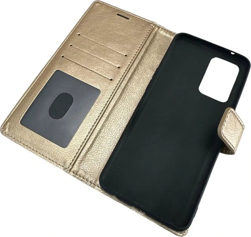 Oppo Reno 7 5G Hoesjes – Portemonnee Bookcase – Pasjeshouder – Magneetsluiting – Goud-Ilumina Benelux