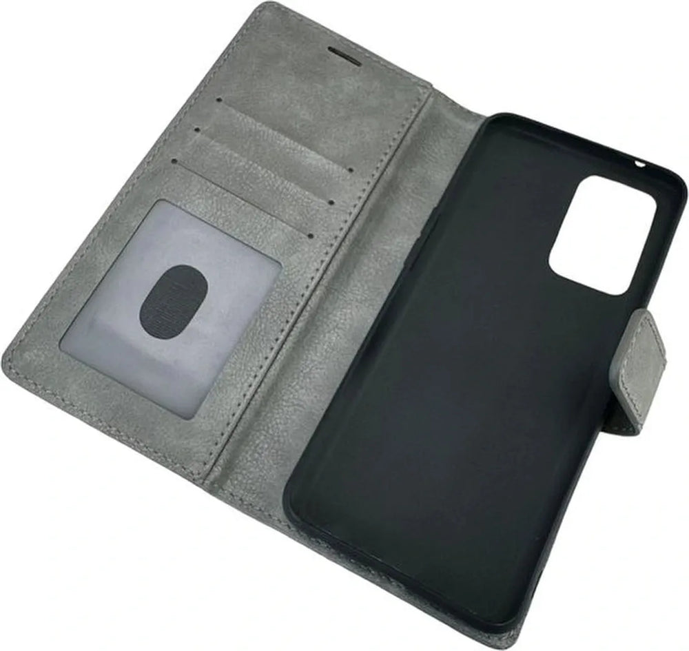 Oppo Reno 7 5G Hoesjes – Portemonnee Bookcase – Pasjeshouder – Magneetsluiting – Grijs-Ilumina Benelux