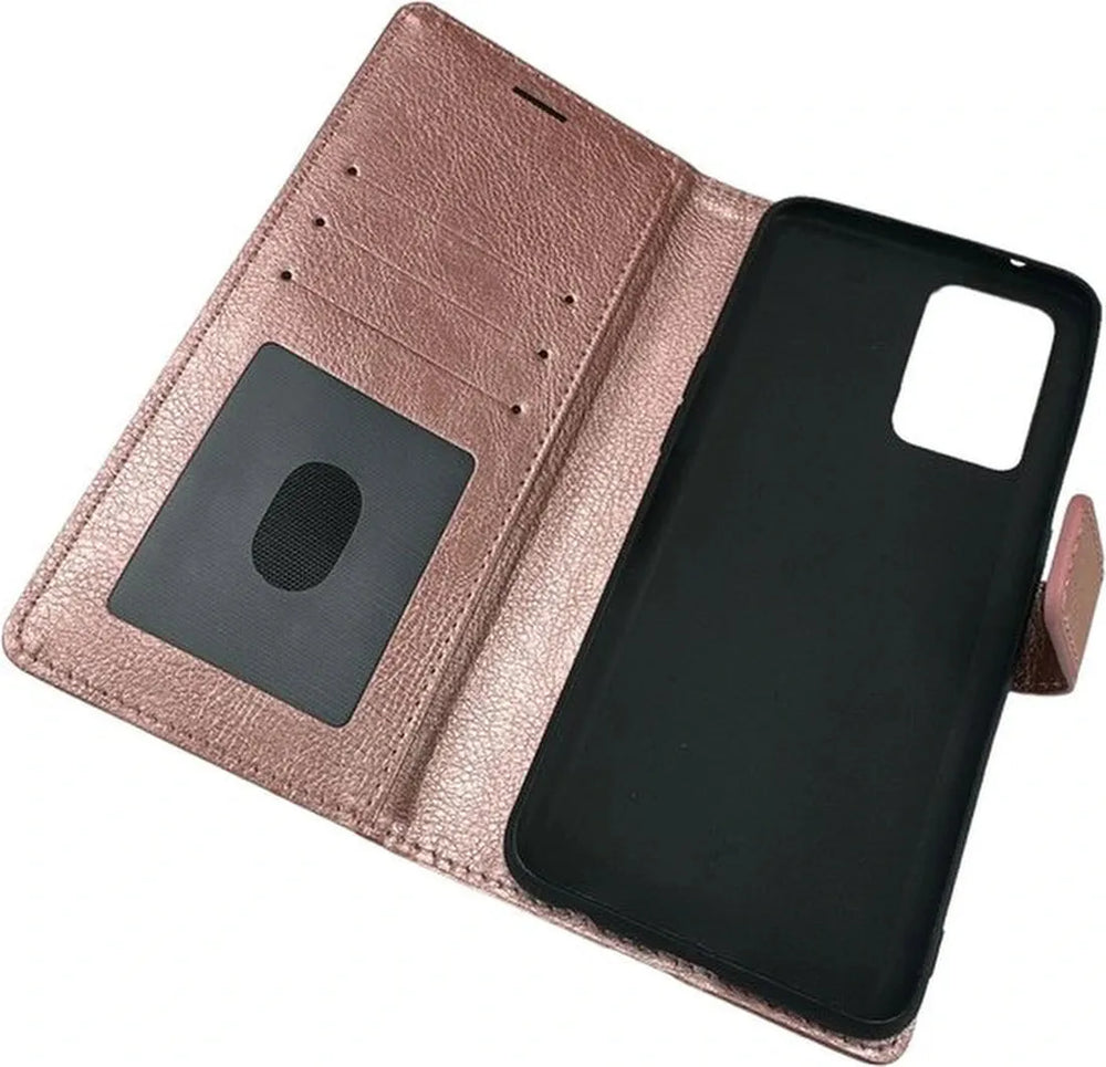 Oppo Reno 7 5G Hoesjes – Portemonnee Bookcase – Magneetsluiting – 2x Screenprotector Gehard Glas – Roségoud-Ilumina Benelux