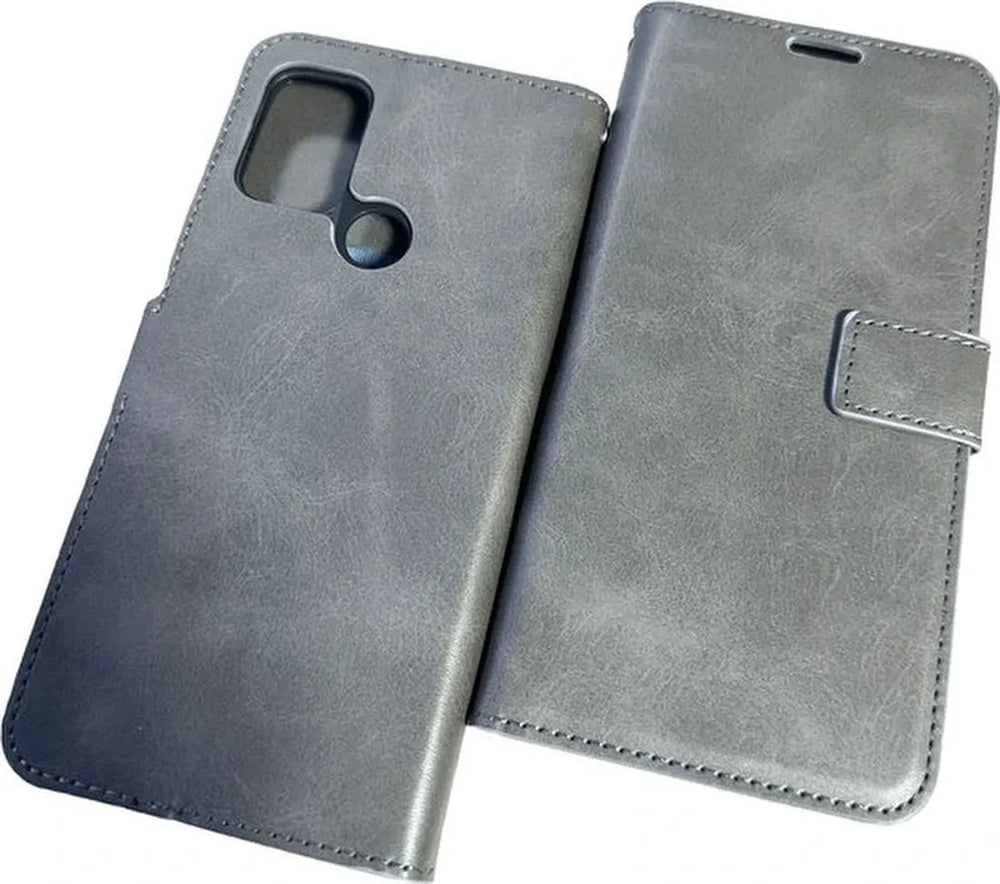 Oppo A53/A53S Hoesjes – Portemonnee Book Case – Pasjeshouder – 2x Gehard Glas Screenprotector – Grijs-Ilumina Benelux