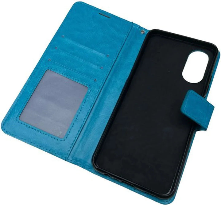 Oppo A17 Hoesjes – Portemonnee Bookcase – Pasjeshouder – Magneetsluiting – Turquoise-Ilumina Benelux