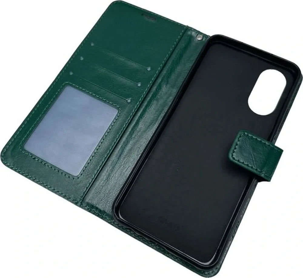 Oppo A17 Hoesjes – Portemonnee Bookcase – Pasjeshouder – Magneetsluiting – Groen-Ilumina Benelux