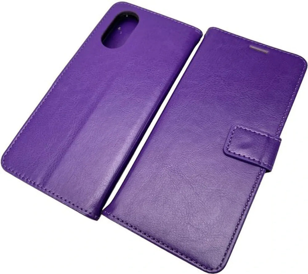Oppo A17 Hoesjes – Portemonnee Bookcase – Pasjeshouder – 2 Pack Screenprotector Gehard Glas – Paars-Ilumina Benelux