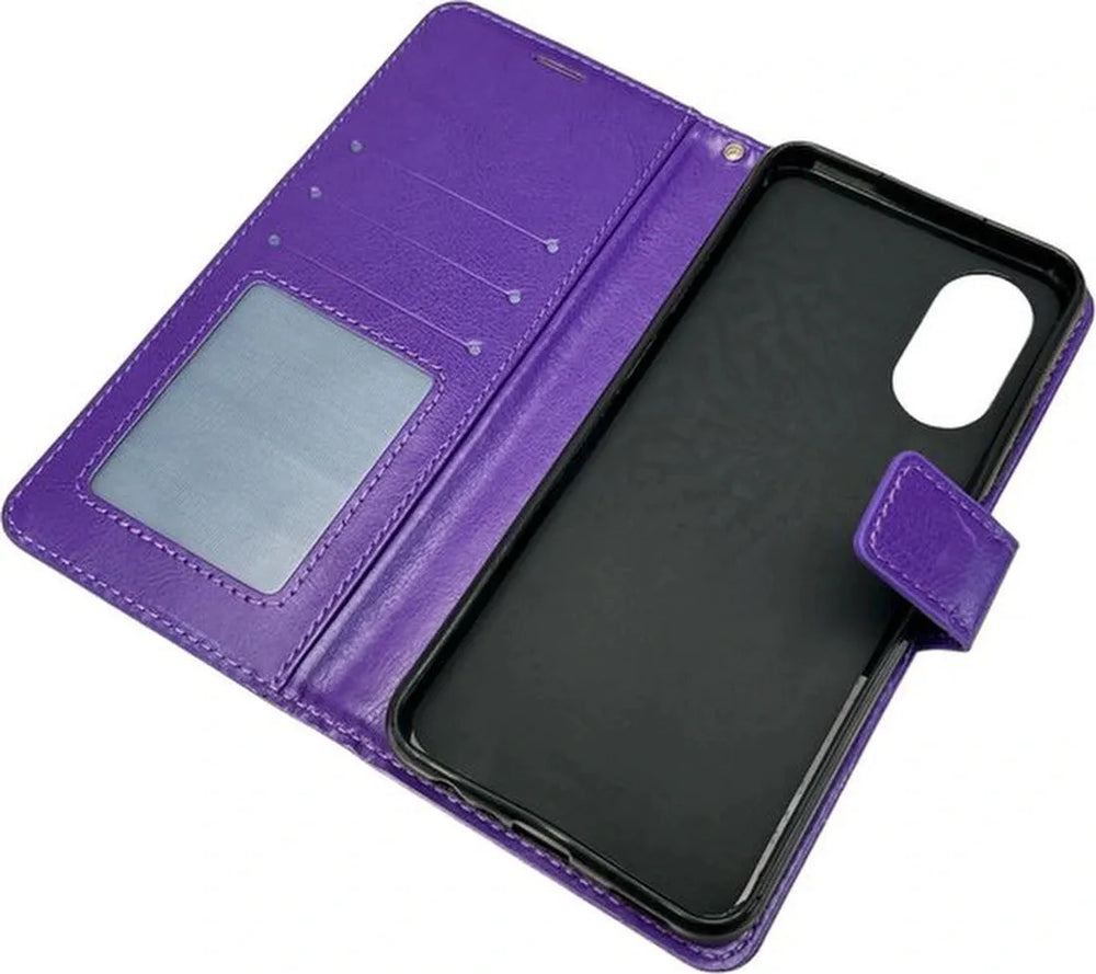Oppo A78 5G Hoesjes – Portemonnee Bookcase – Pasjeshouder – Magneetsluiting – Paars-Ilumina Benelux