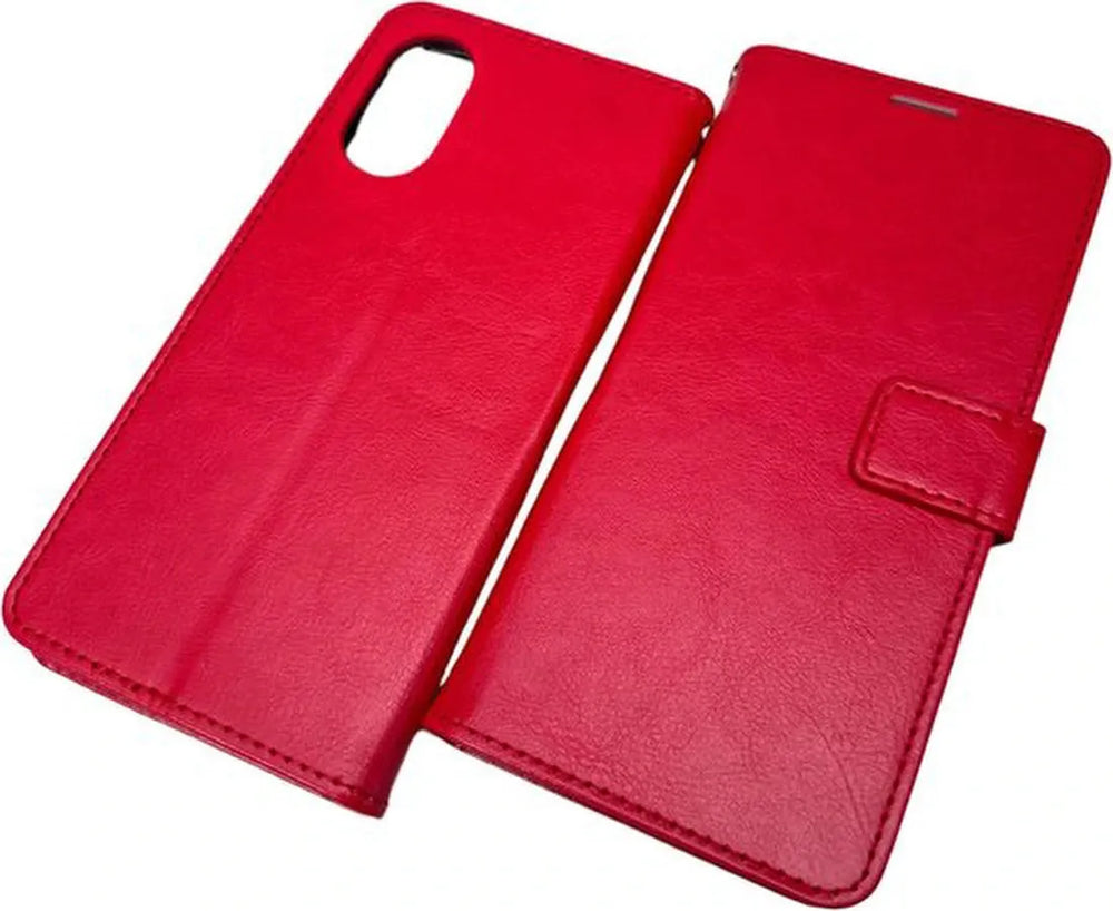 Oppo A78 5G Hoesjes – Portemonnee Bookcase – Pasjeshouder – 2 Pack Gehard Glas Screenprotector – Rood-Ilumina Benelux