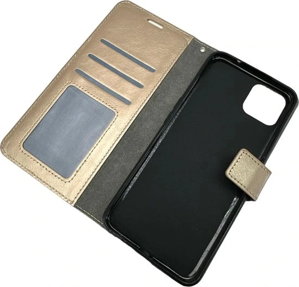 Oppo A73 5G / A53 5G Hoesjes – Portemonnee Book Case – Pasjeshouder – Magneetsluiting – Goud-Ilumina Benelux