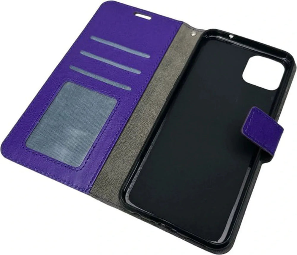 Oppo A73 5G Hoesjes – Portemonnee Bookcase – Pasjeshouder – Magneetsluiting – Paars-Ilumina Benelux