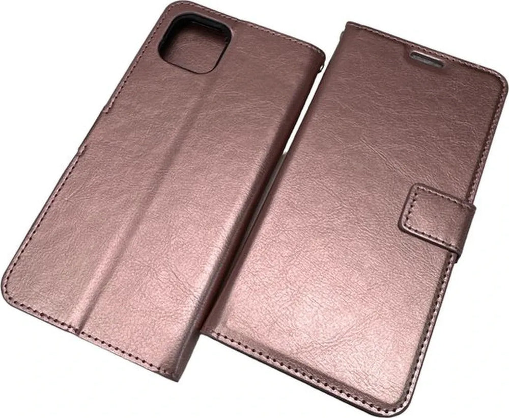 Oppo A73 5G Hoesjes – Portemonnee Bookcase – Magneetsluiting – 2x Gehard Glas Screenprotector – Roségoud-Ilumina Benelux