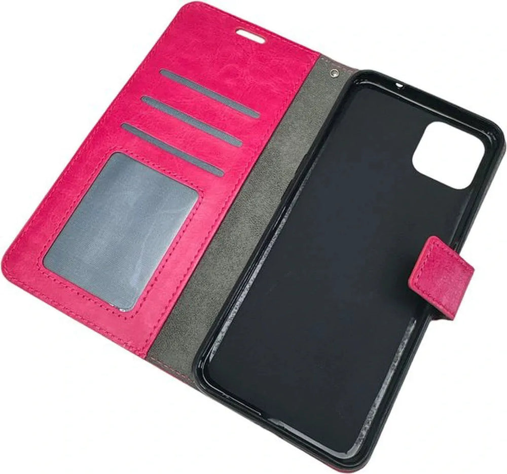 Oppo A73 5G Hoesjes – Portemonnee Bookcase – Pasjeshouder – 2x Screenprotector Gehard Glas – Roze-Ilumina Benelux