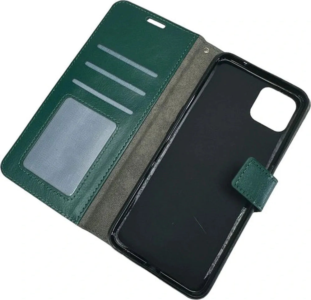 Oppo A73 5G Hoesjes – Portemonnee Bookcase – Magneetsluiting – 2x Gehard Glas Screenprotector – Groen-Ilumina Benelux