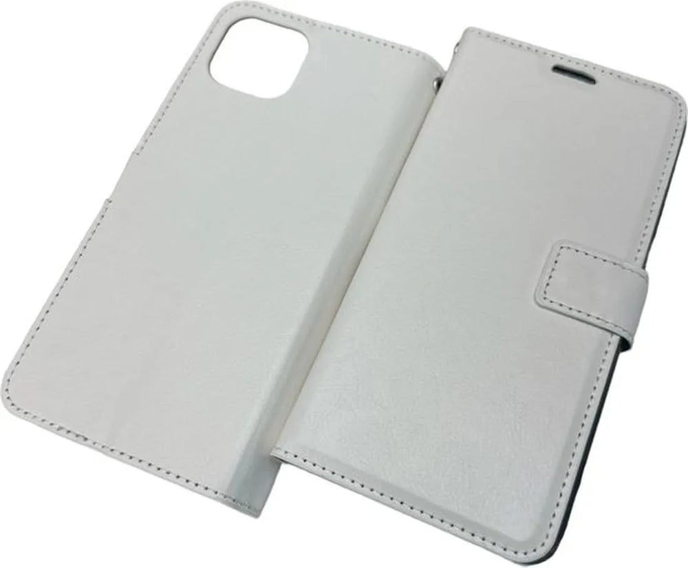 Oppo A73 5G Hoesjes – Portemonnee Bookcase – Magneetsluiting – 2x Gehard Glas Screenprotector – Wit-Ilumina Benelux