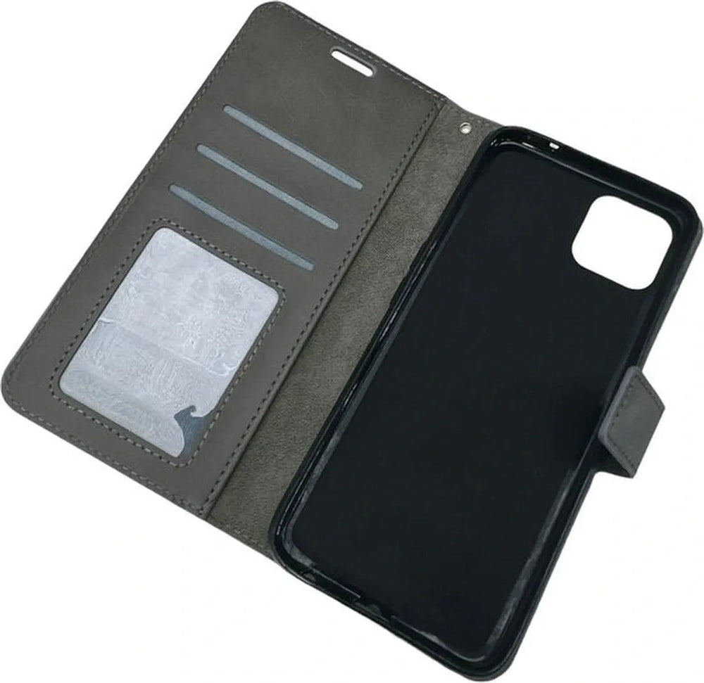 Oppo A73 5G/A53 5G Hoesjes – Portemonnee Bookcase – Magneetsluiting – 2x Gehard Glas Screenprotector – Grijs-Ilumina Benelux