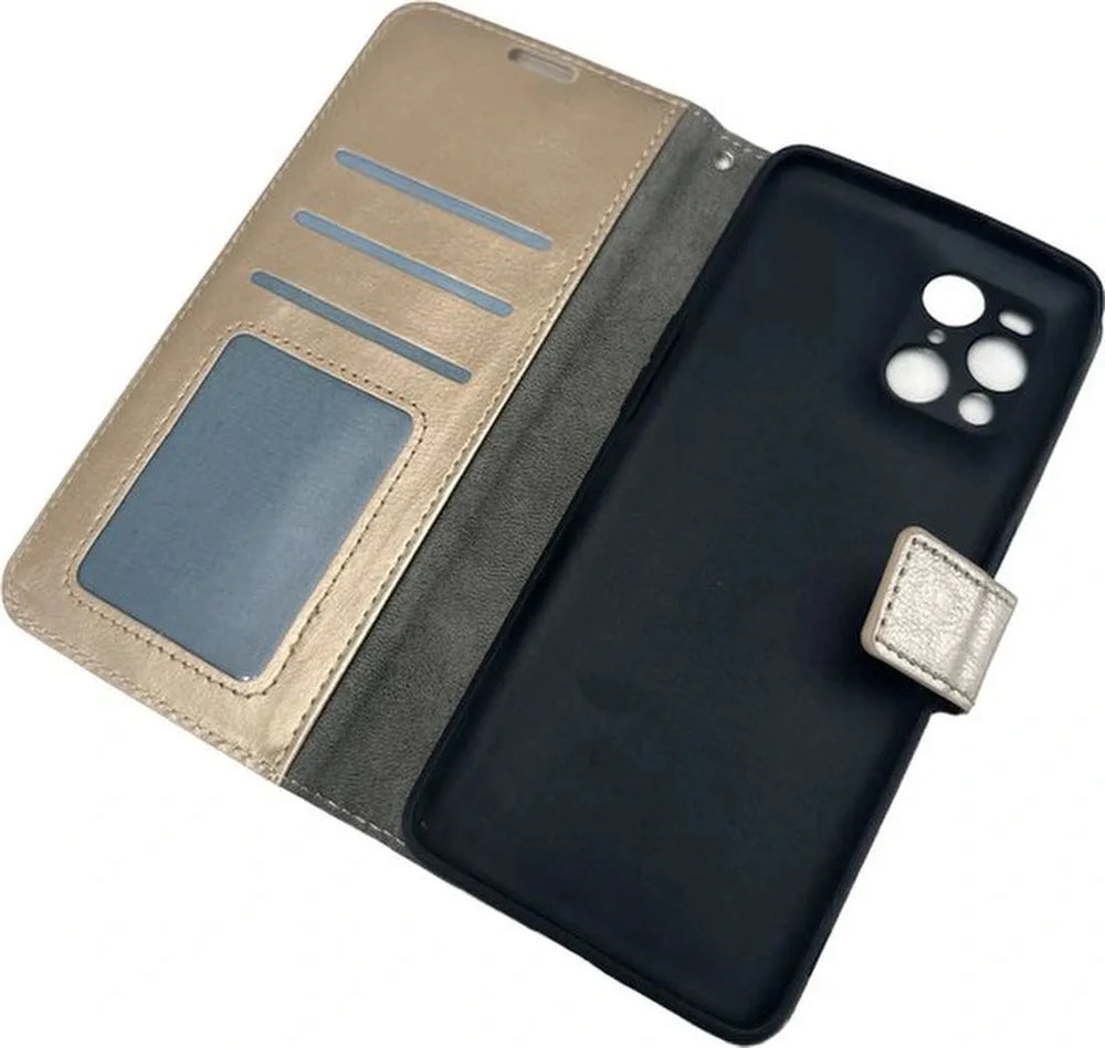 Oppo Find X3 Pro Hoesjes – Portemonnee Book Case – Magneetsluiting & Pasjeshouder – 2x Gehard Glas Screenprotector – Goud-Ilumina Benelux