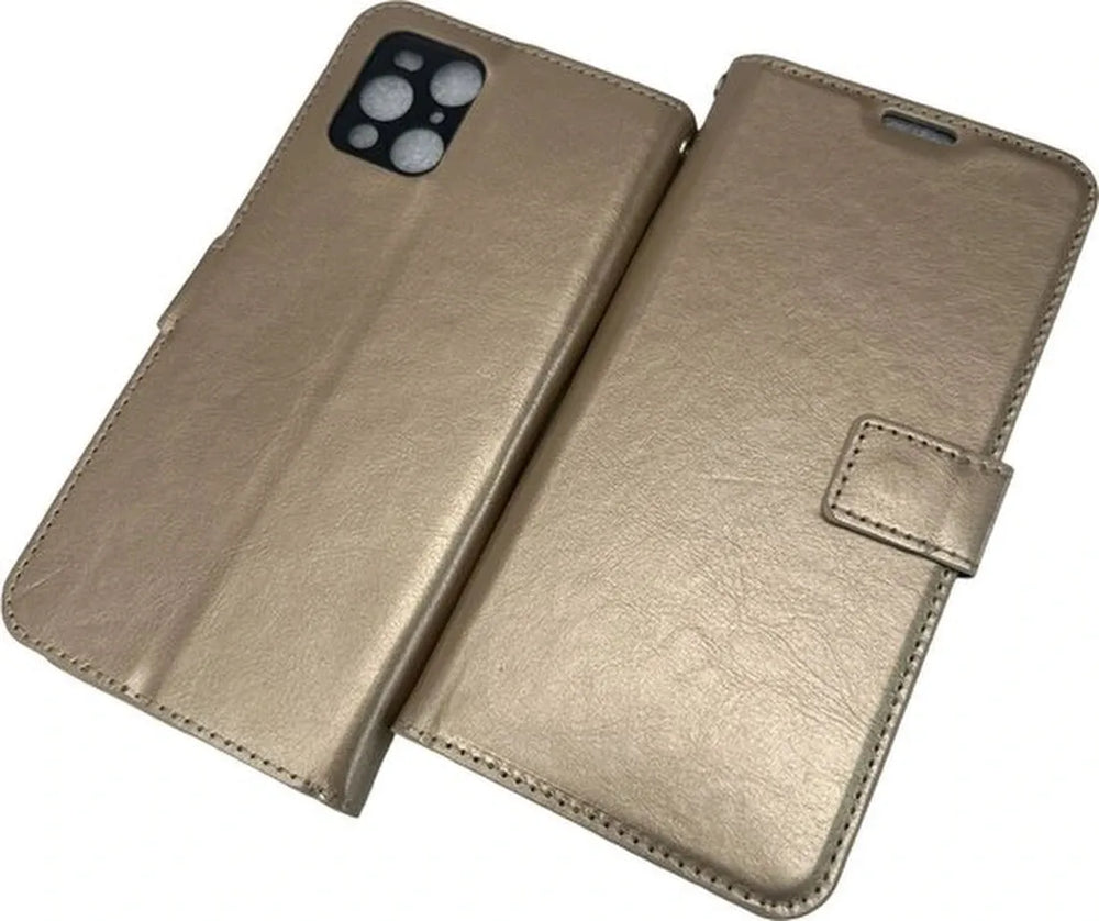 Oppo Find X3 Pro Hoesjes – Portemonnee Book Case – Magneetsluiting & Pasjeshouder – 2x Gehard Glas Screenprotector – Goud-Ilumina Benelux