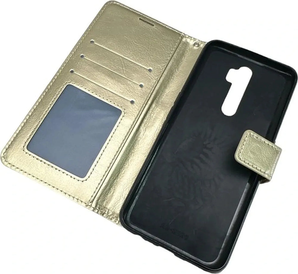 Oppo Reno 2 Hoesjes – Portemonnee Book Case – Pasjeshouder – Magneetsluiting – Goud-Ilumina Benelux