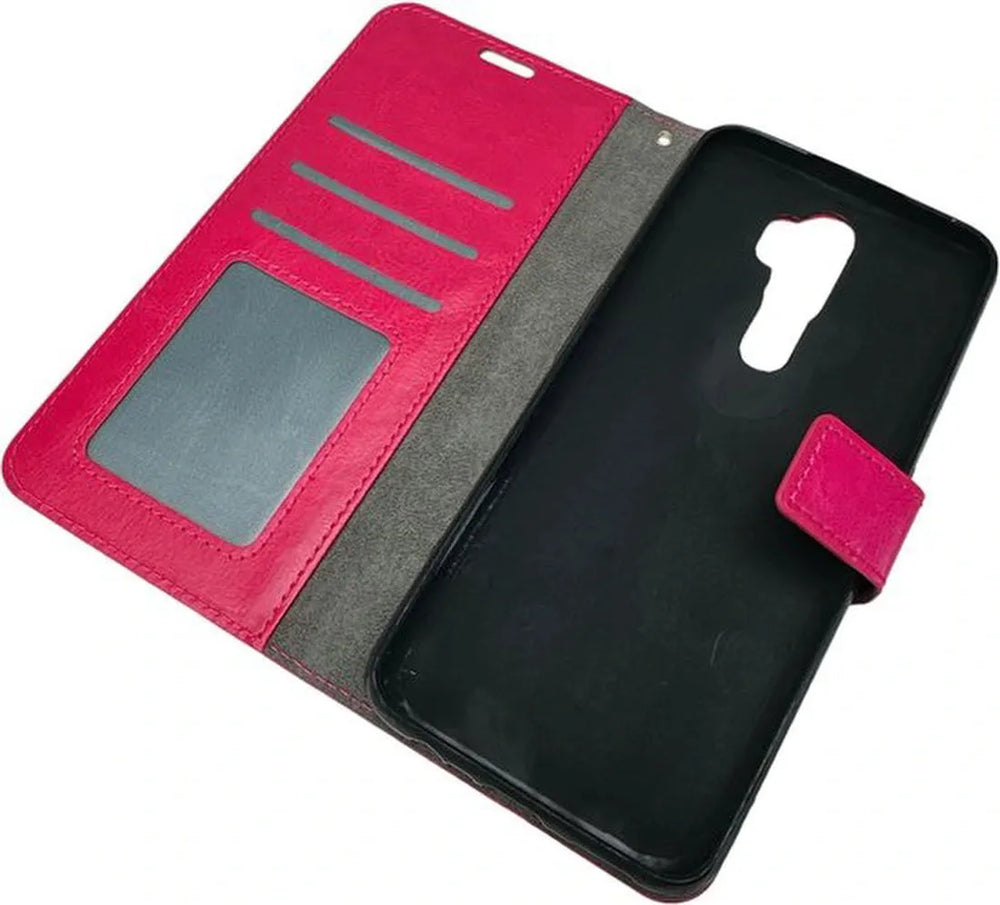 Oppo Reno 2 Hoesjes – Portemonnee Book Case – Pasjeshouder – Magneetsluiting – Roze-Ilumina Benelux