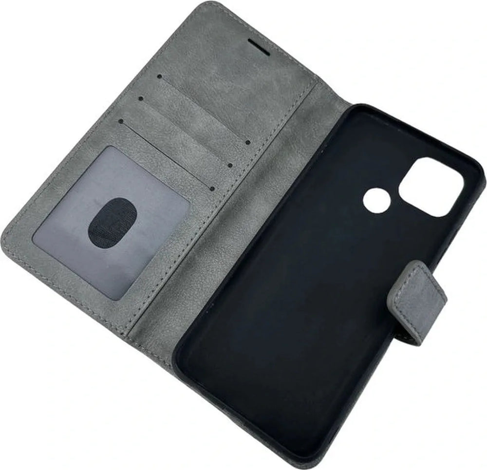 Oppo A15 Hoesjes – Portemonnee Book Case – Pasjeshouder – Magneetsluiting – Grijs-Ilumina Benelux