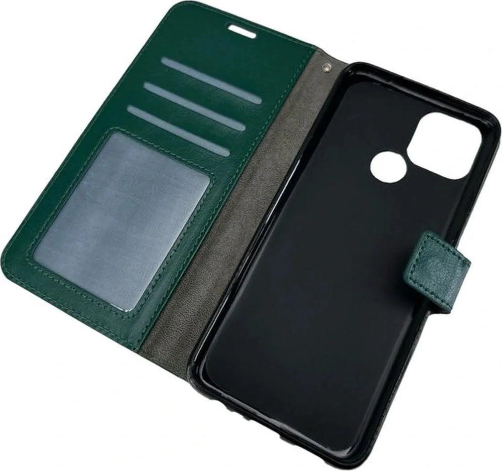 Oppo A15 Hoesjes – Portemonnee Book Case – Pasjeshouder – 2x Gehard Glas Screenprotector – Groen-Ilumina Benelux